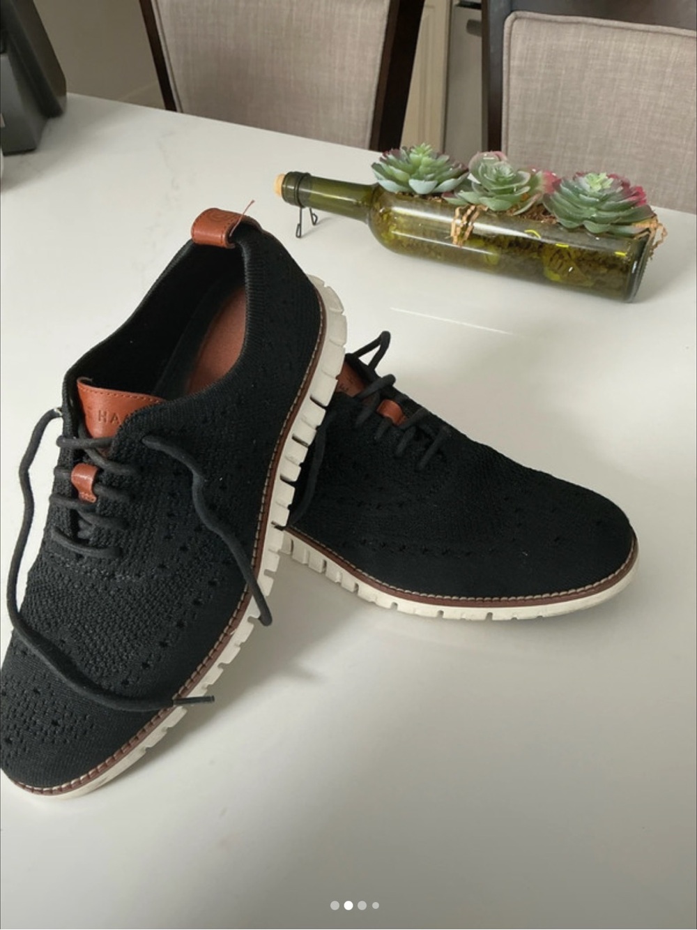 Cole Haan Black Knit Oxfords with Brown Accents and White Soles